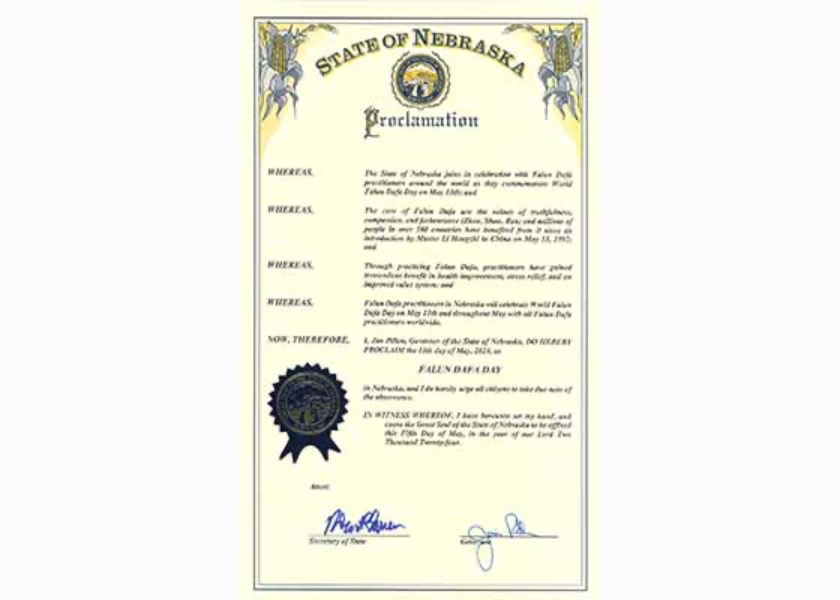 Image for article Nebraska, U.S.: Governor Proclaims Falun Dafa Day in the State of Nebraska